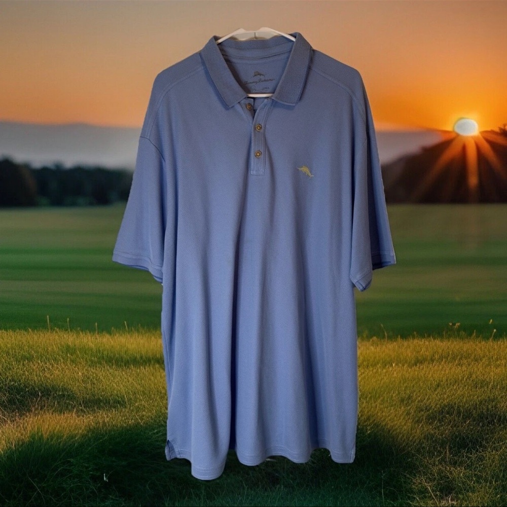 TOMMY BAHAMA Men's Blue Green Short Marlin Sleeve Polo Size 2XL  Supima Cotton